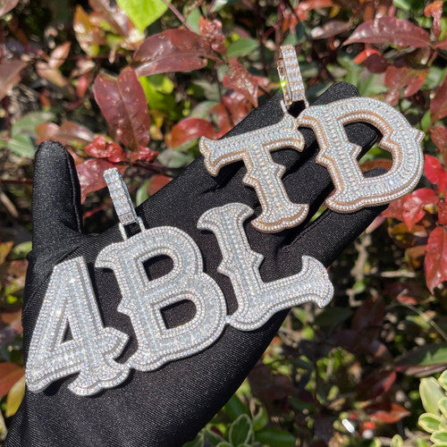 Alpha Baguette | Custom Made Initial Letter 4 Prong Set Hip Hop Pendants