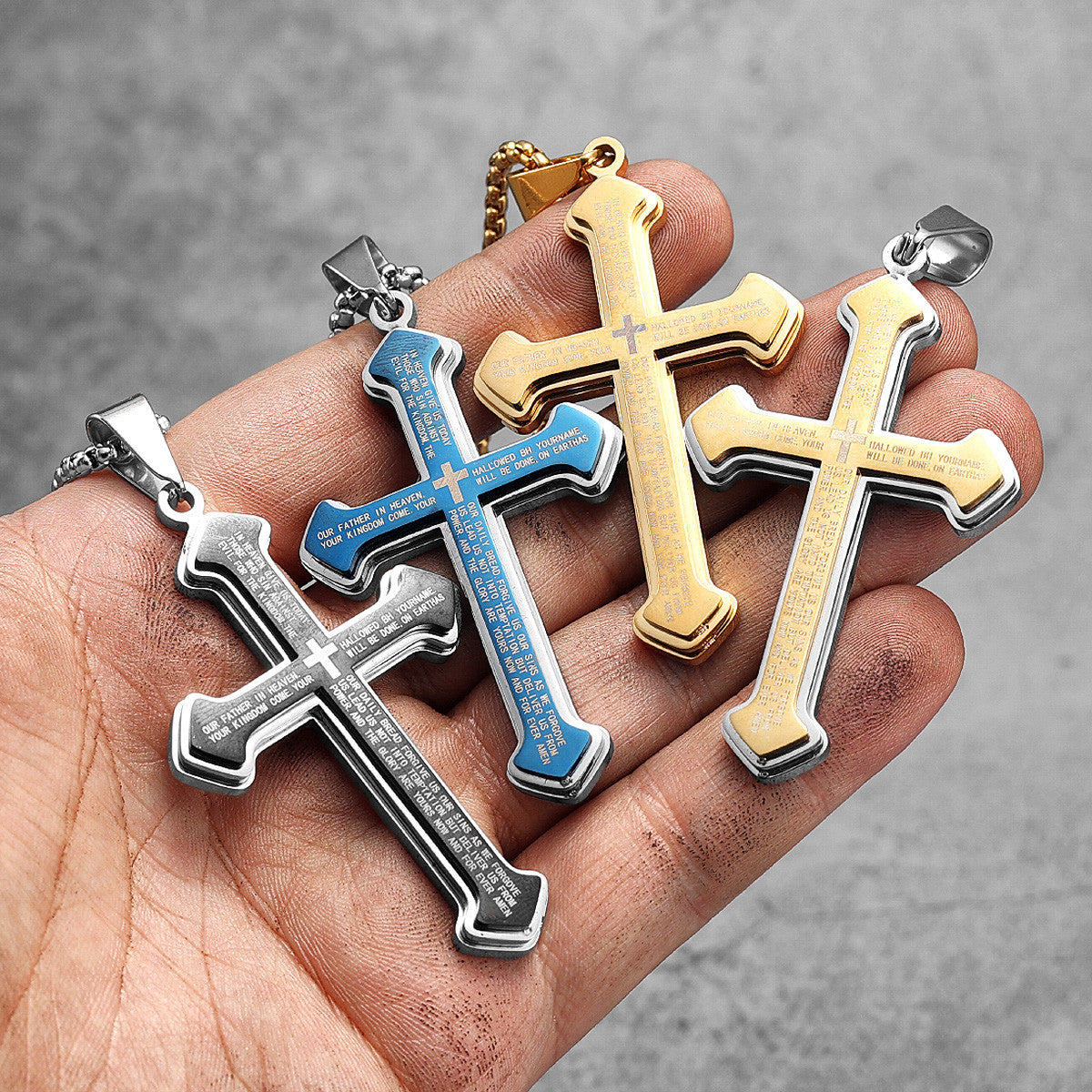 Layered Cross | 14k Gold Black Blue Solid Stainless Steel Hip Hop Street Style Cross Pendant