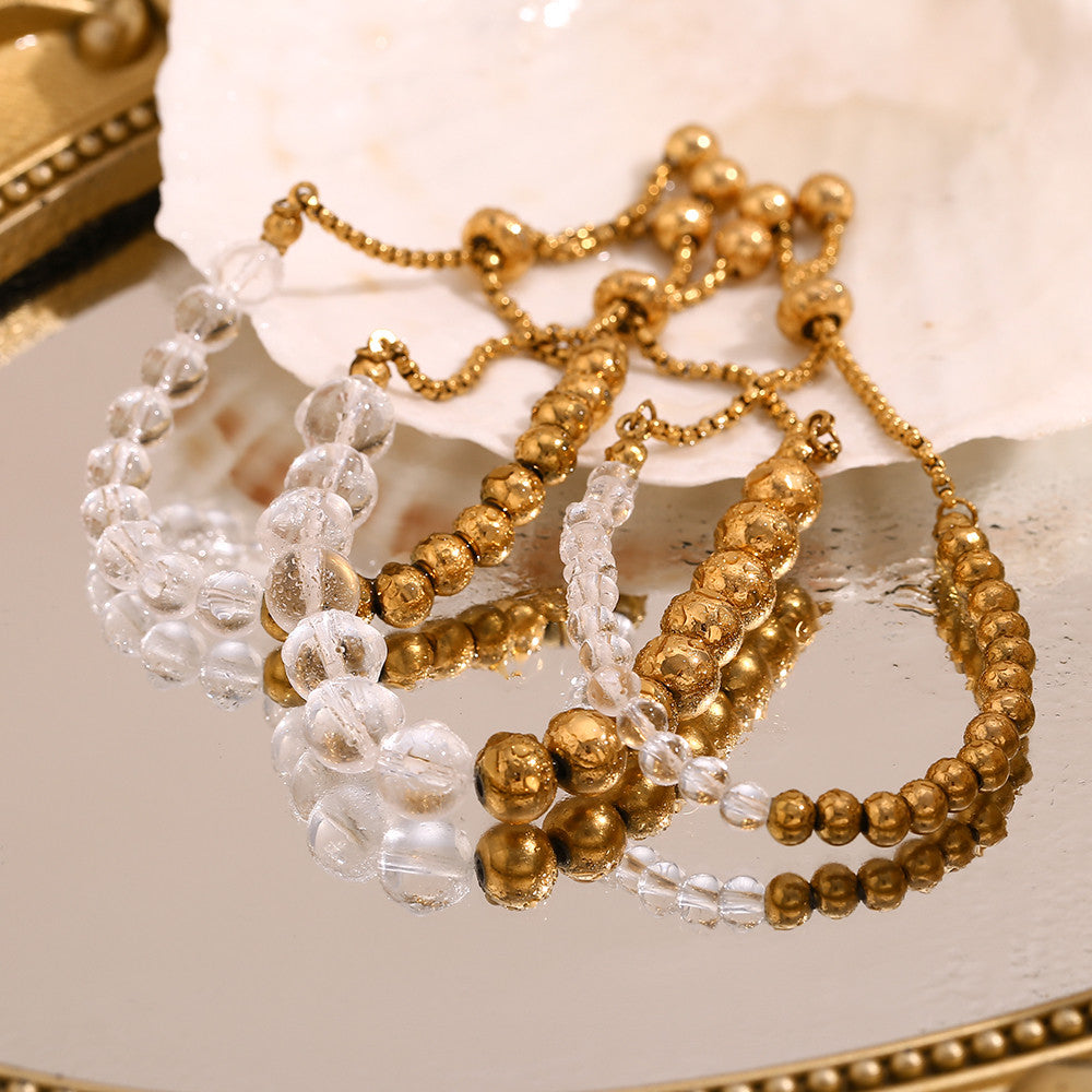 18k Gold Waterproof Clear Acrylic Half Stainless Steel Beads Adjustable Bracelet