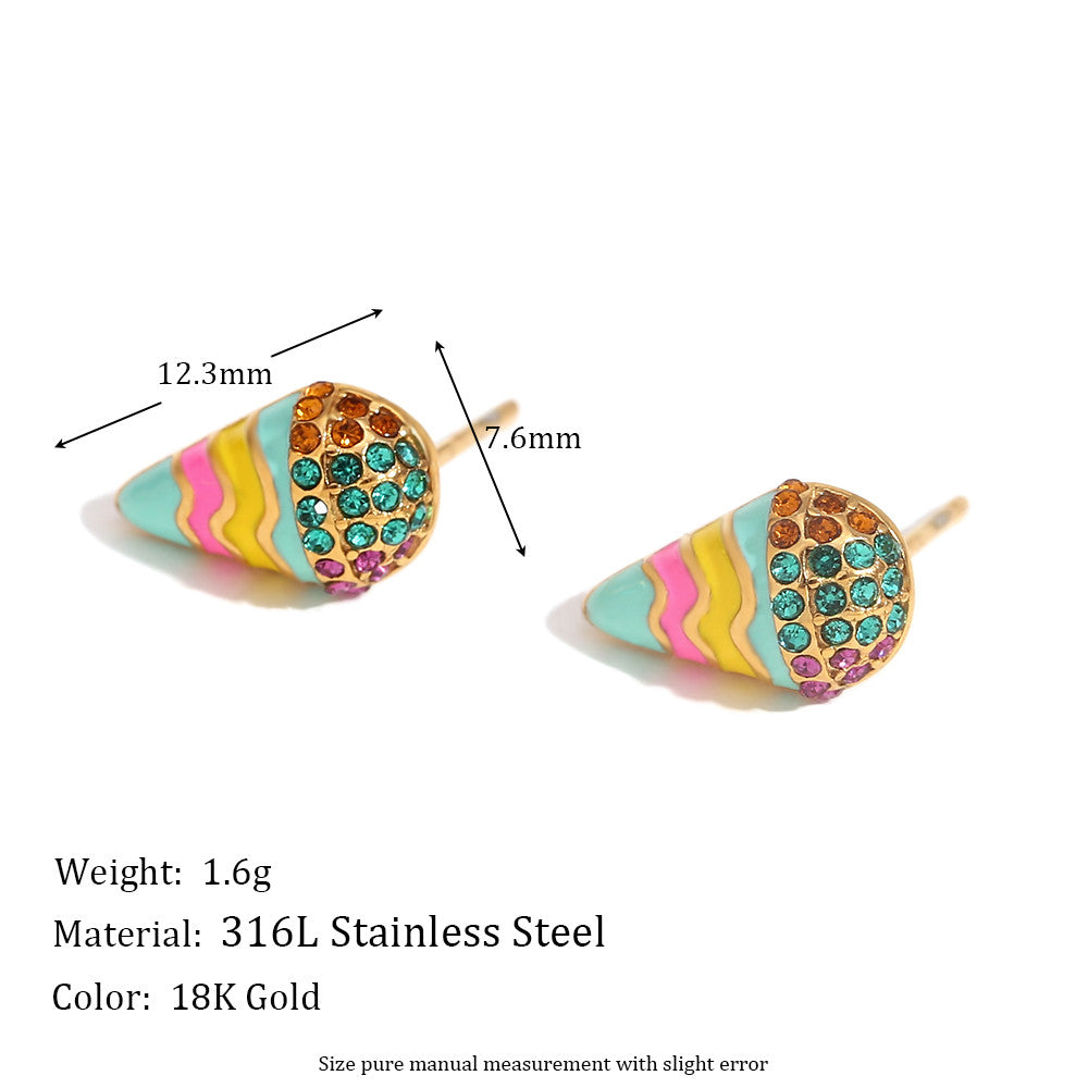 Ladies 18k Gold No Fade Summer Sweet Color Series Sandwich Pizza Ice Cream Earrings