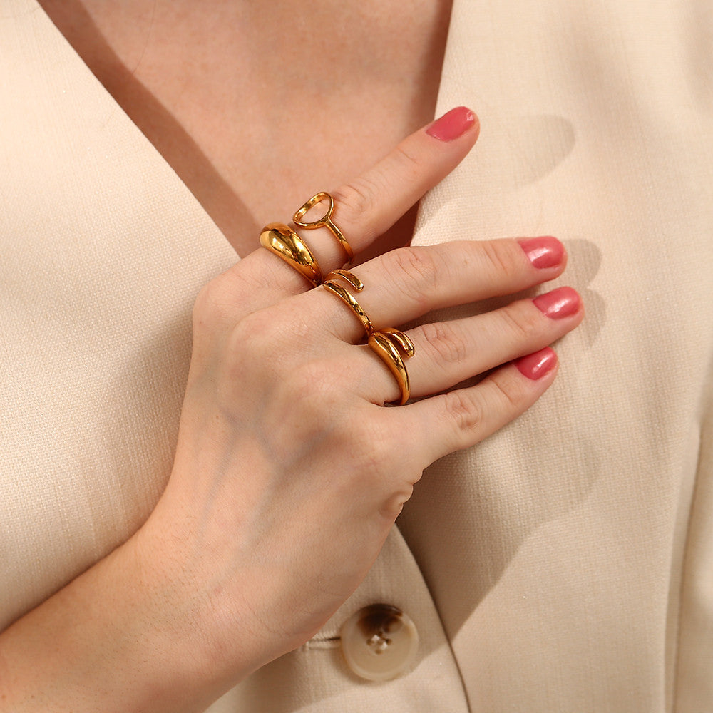 Women's 18k Gold Waterproof Stainless Steel Opening Cocktail Ring