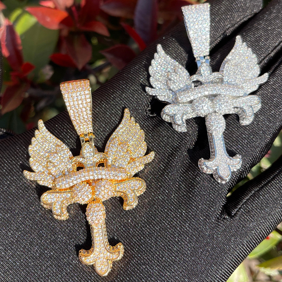 The Self Righteous | Fleur De Lis Winged Iced Blinged Out 24k Cross Pendant