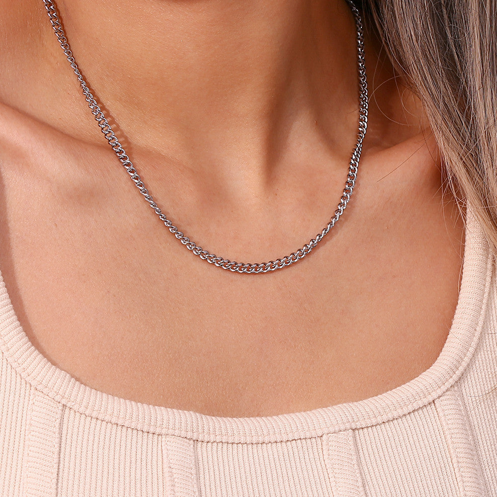 18k Gold Stainless Steel Thin Delicate Link Flower Coin Cuban Chain Layered Necklace