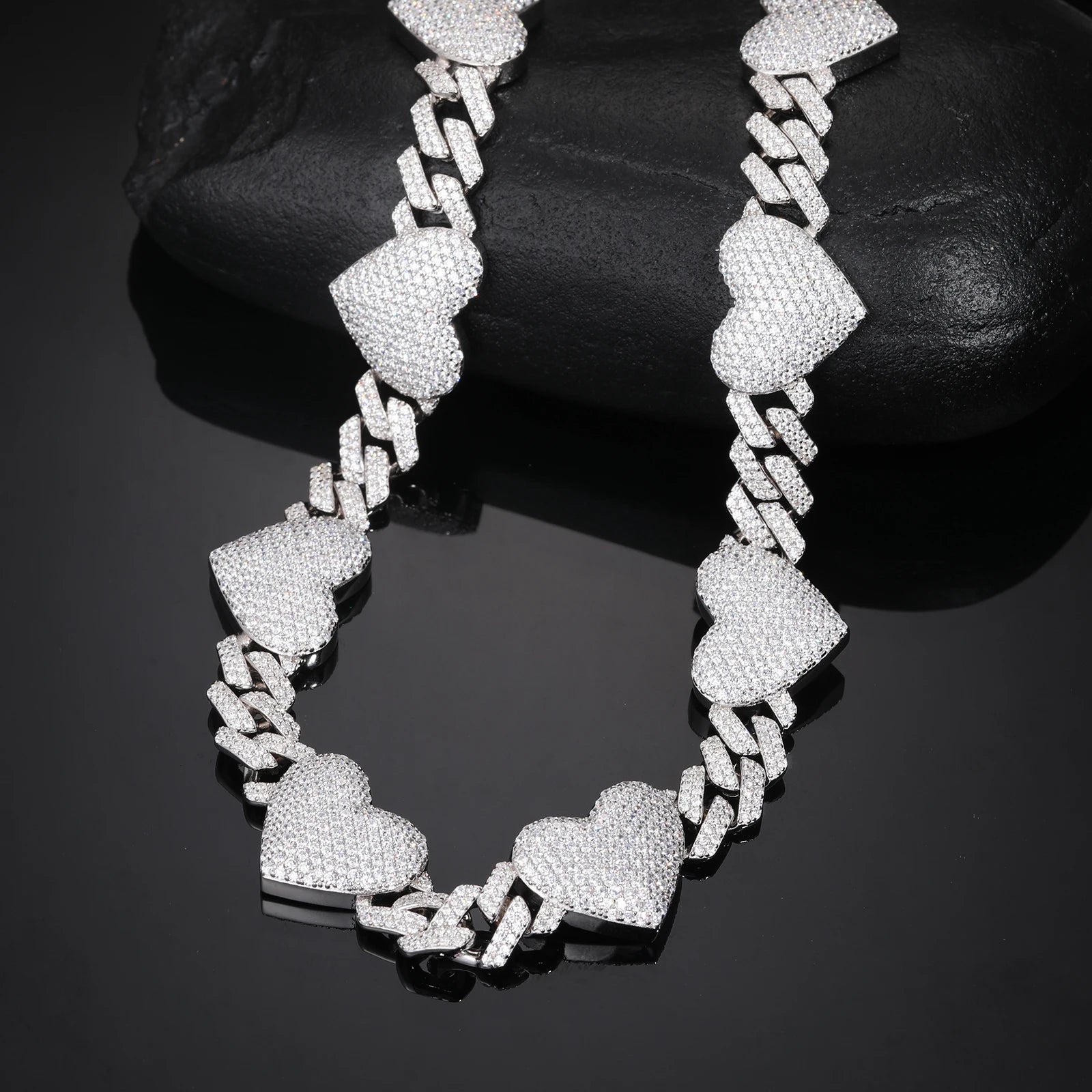 VVS Cuban Heart | Solid Silver Moissanite Diamond Cuban Link Heart Chain Necklace