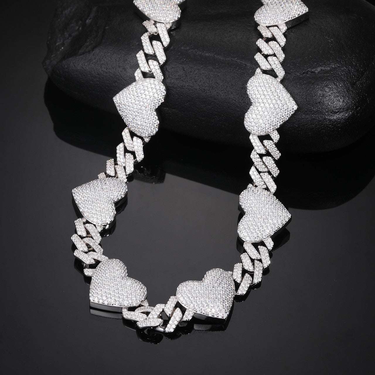 VVS Cuban Heart | Solid Silver Moissanite Diamond Cuban Link Heart Chain Necklace