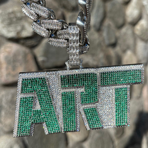 Emerald Chaos | Colorful VVS Diamond CZ Custom Text Hip Hop Pendant