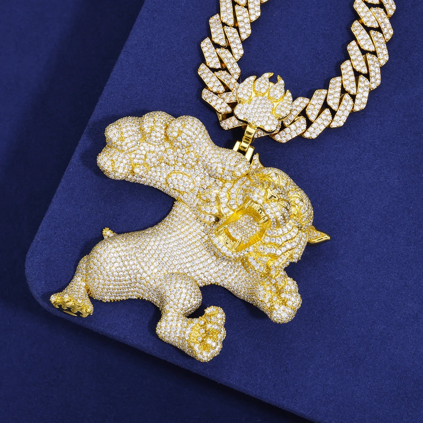 Fighting Tigers | VVS Moissanite Diamond Iced Blinged Out Solid Silver Tiger Pendant