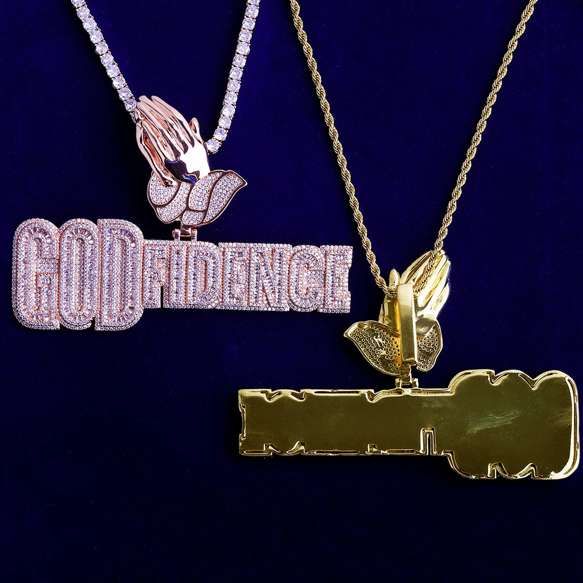 GodFidence | Prayer Hand Bail VVS Diamond CZ Hip Hop God Fidence Iced Blinged Out Pendant