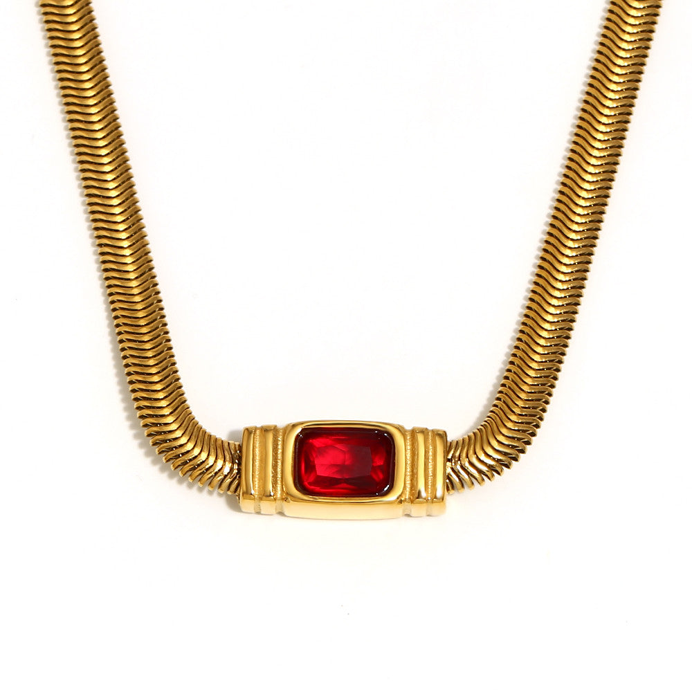 Women's 18k Gold Stainless Steel Waterproof Classic White/Red CZ Necklace Bracelet Set