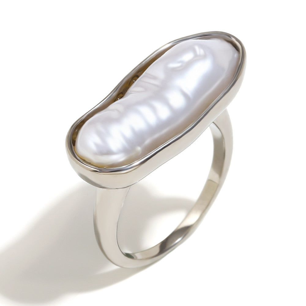 18k Gold Over No Fade Solid Stainless Steel Long Strip Freshwater Pearl Rings