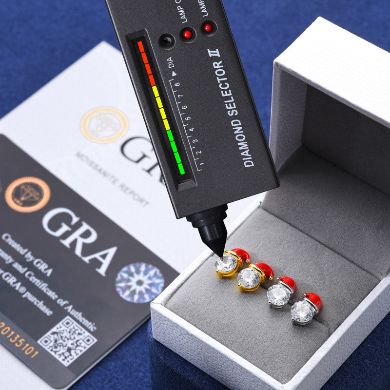 Christmas Santa Claus Moissanite Diamond Sterling Silver Stud Bling Earrings