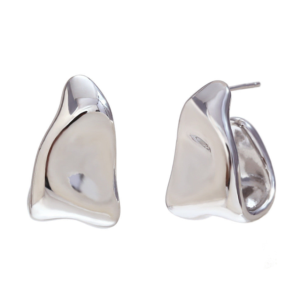 18k Gold Silver Waterproof Art Deco Abstract Shape Creole Stainless Steel Earrings