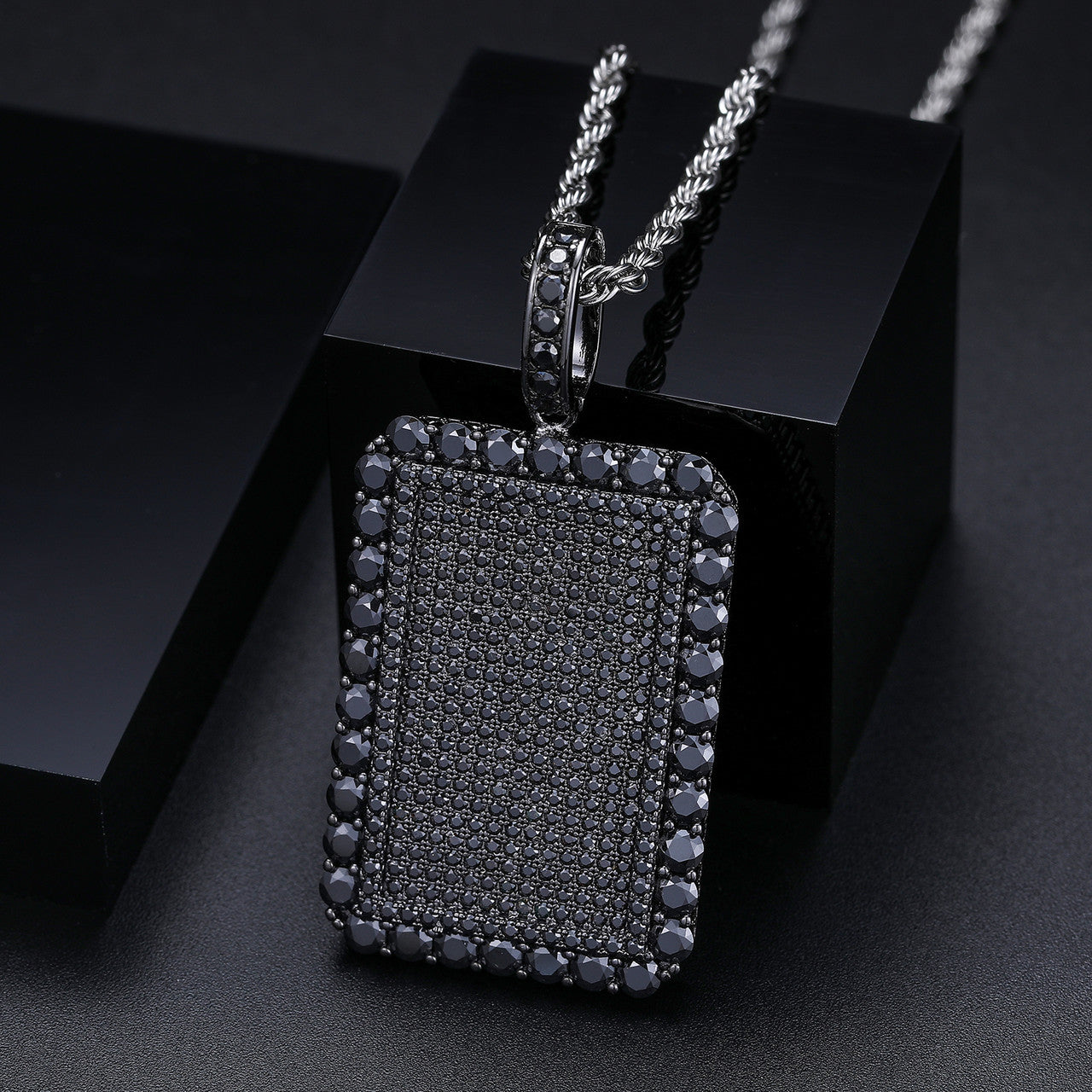 All Black Everything | Moissanite Diamond 925 Silver Iced Blinged Out Dog Tag Hip Hop Pendant