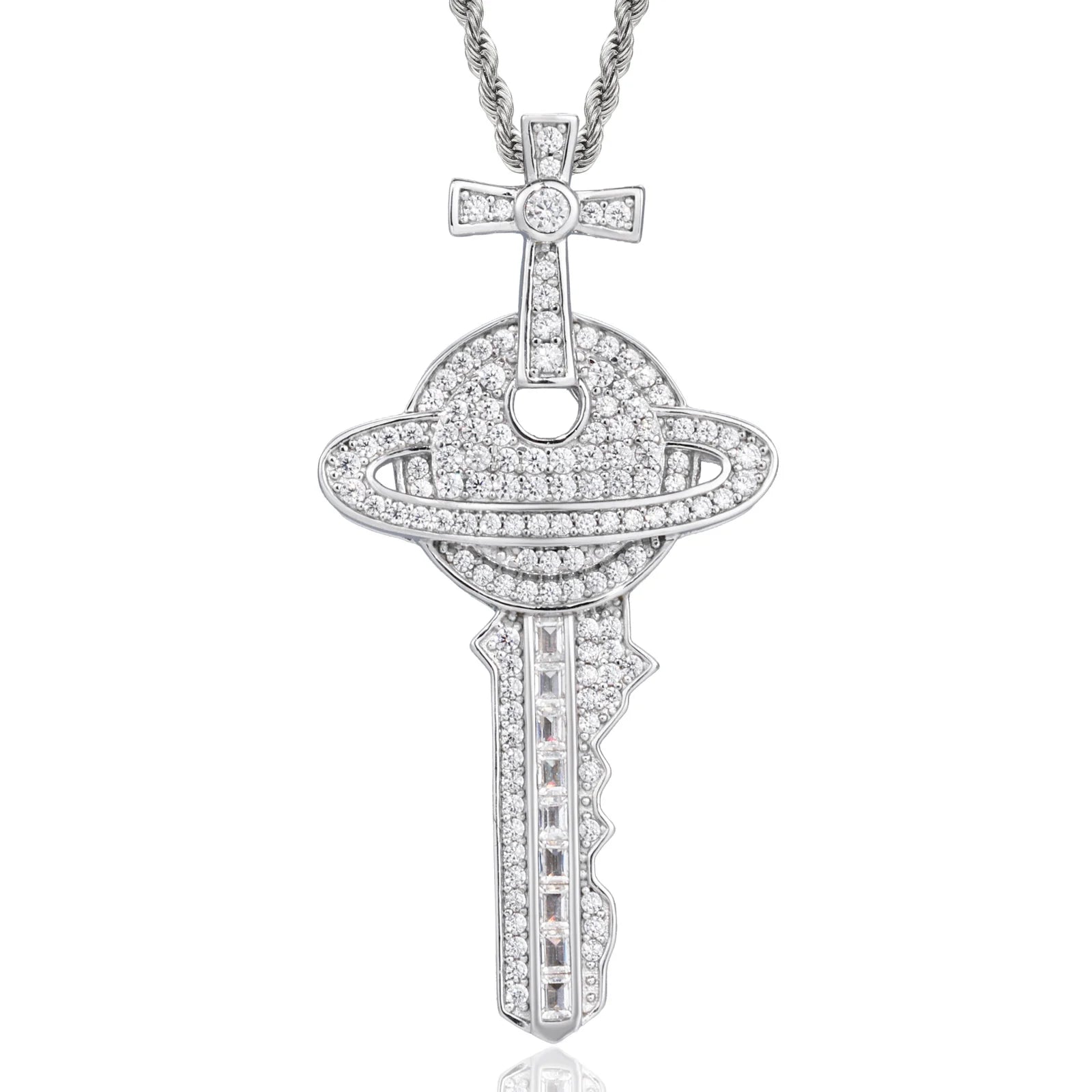 The Master Key | Hip Hop VVS Moissanite Diamond 925 Silver Cross Saturn Key Pendant