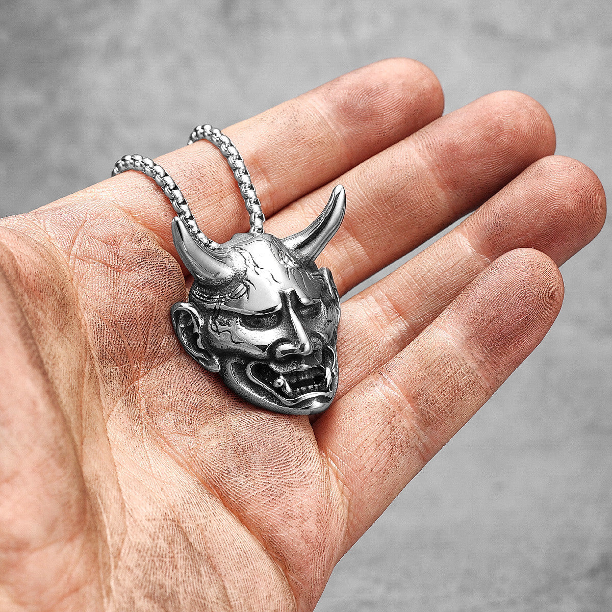 Japanese Prajna Mask | 316L No Fade Stainless Steel Expression of Evil Pendant Chain