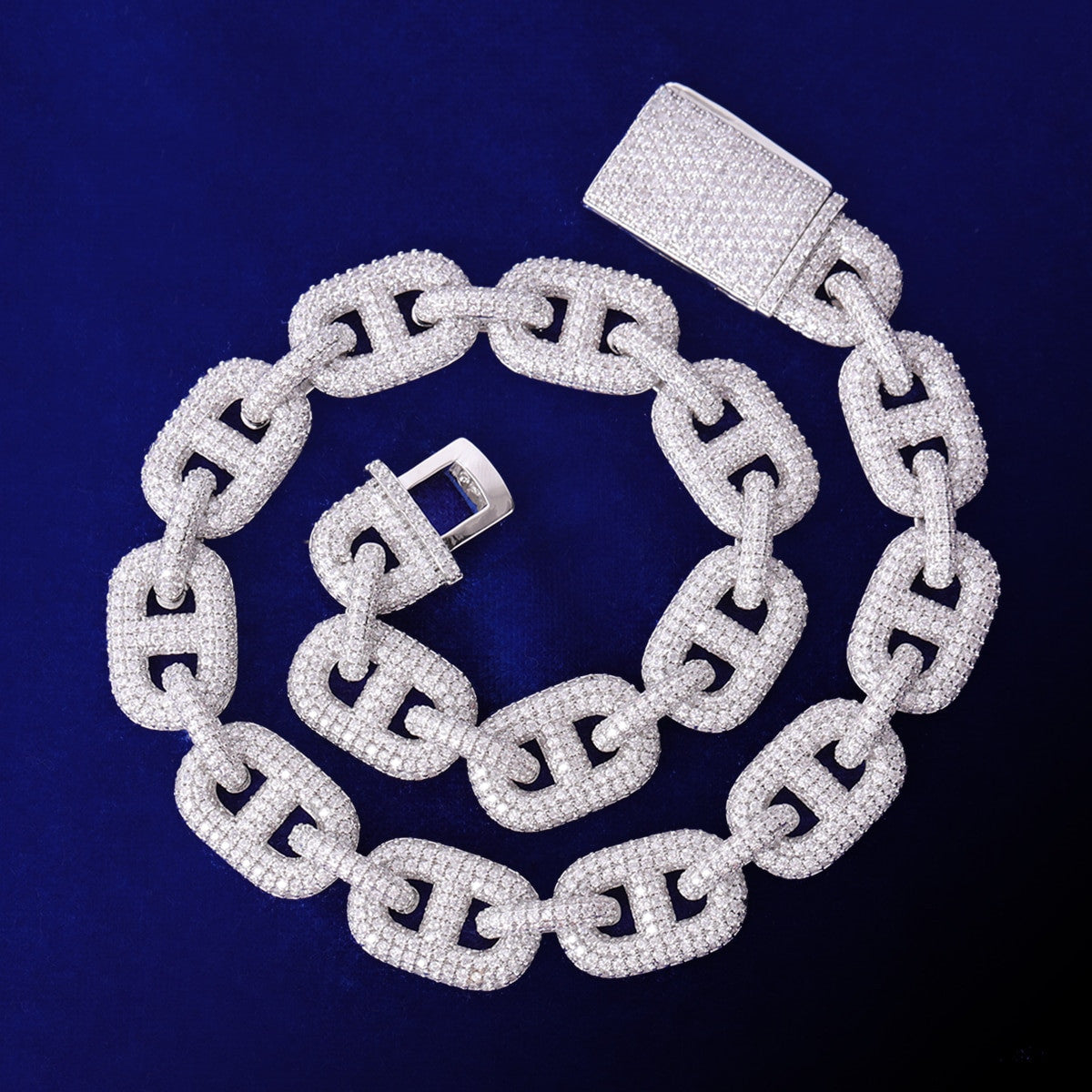 Pharaoh Link Flooded Ice Link Hip Hop 24k 925 Silver Rose Gold Chain Necklace