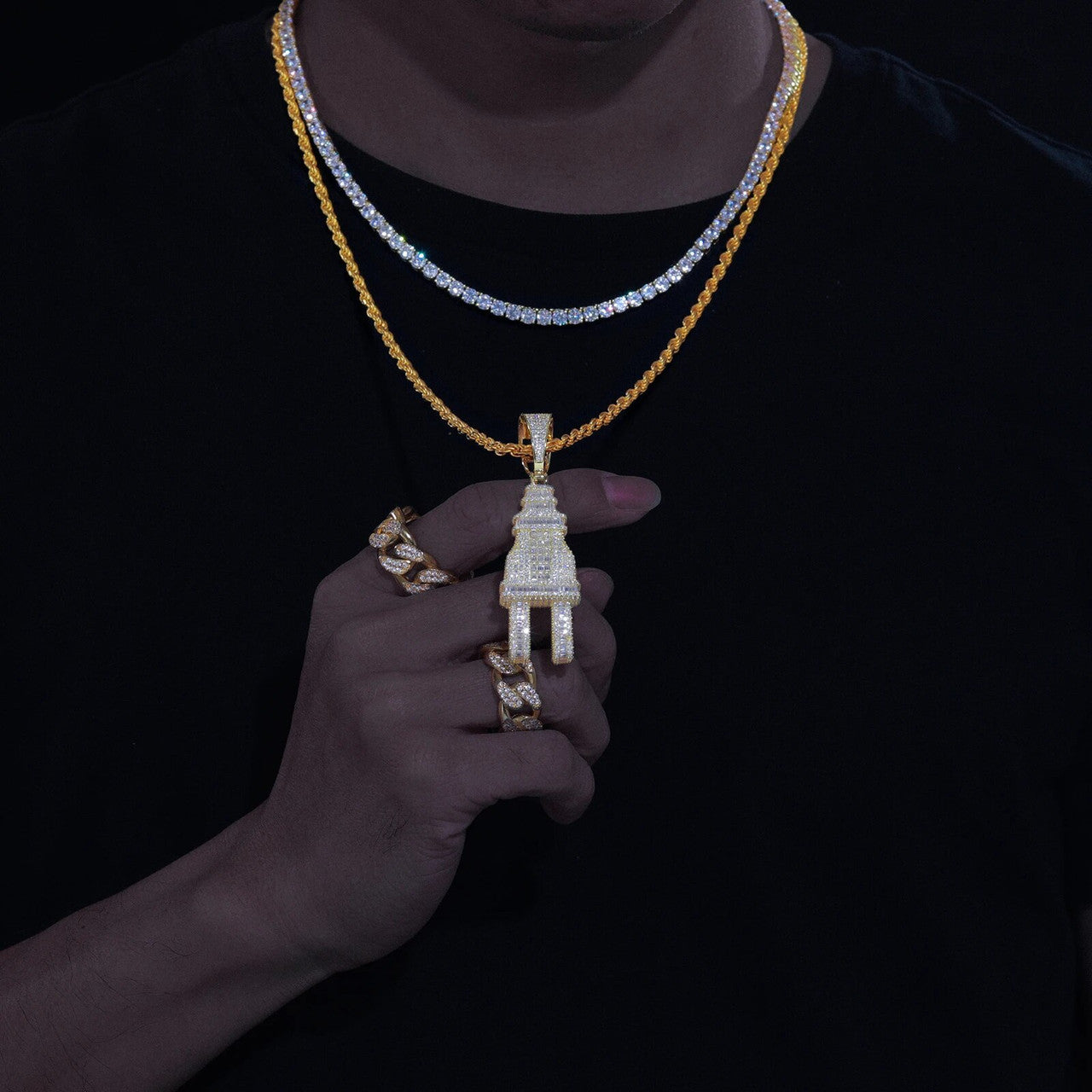 The Plug | Baguette Iced Blinged Out Moissanite Diamond Solid Silver Power Plug Pendant