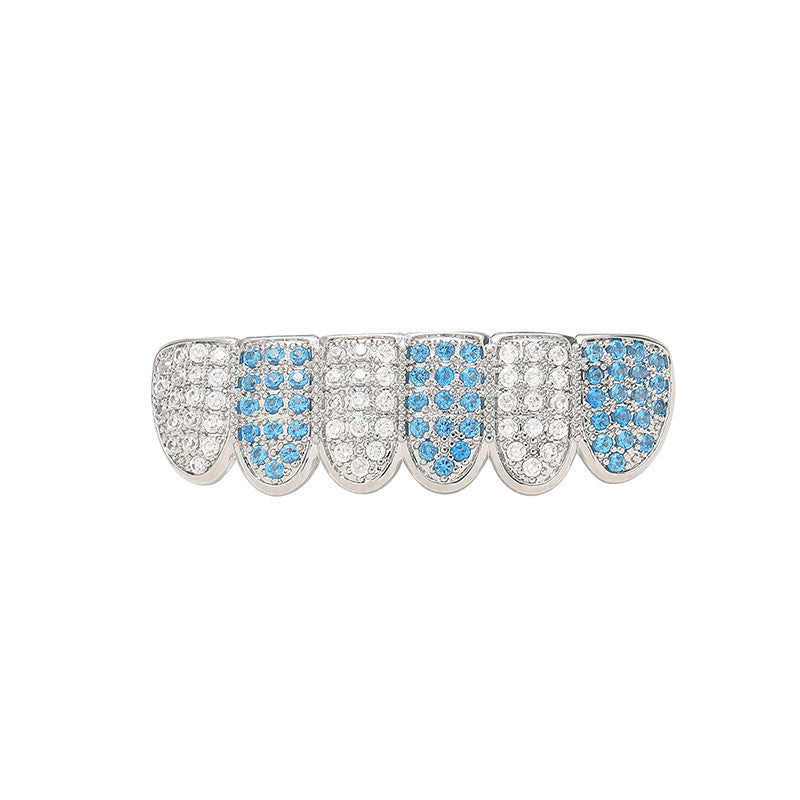 Blue Ice | VVS Diamond CZ Hip Hop Paved Iced Blinged Out Top Bottom Teeth Grillz Set