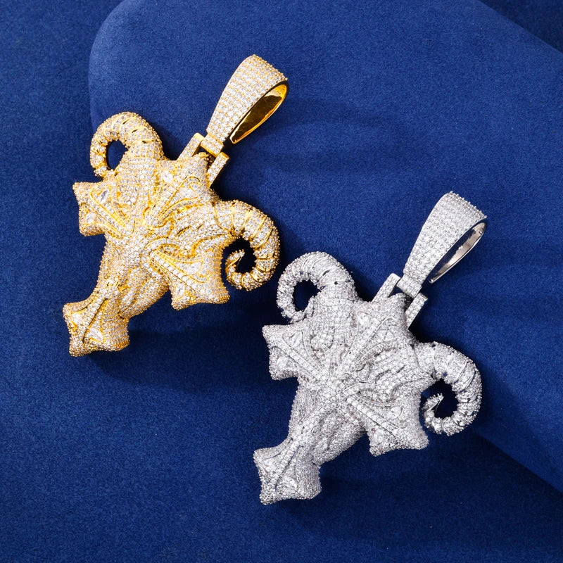 Demon Goat | Iced Bling Out Moissanite Diamond Demon Goat Cross Hip Hop Pendant