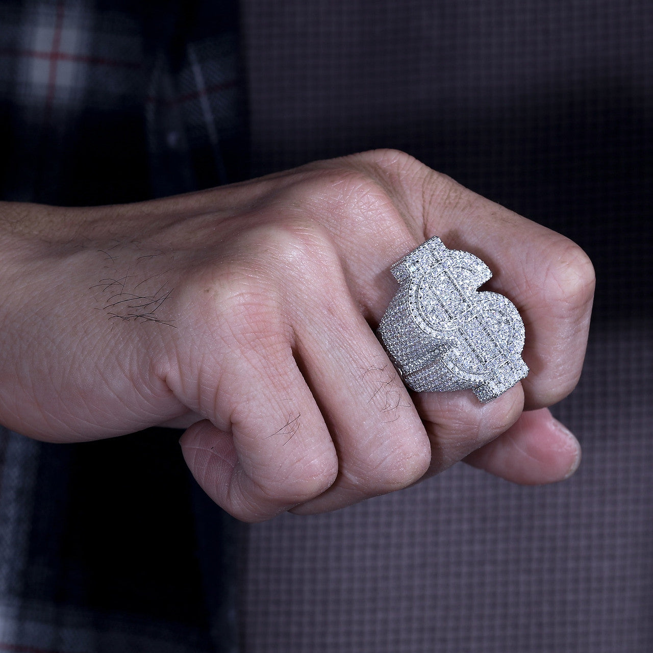 Genuine VVS Diamond Cash Money Dollar Sign Solid Sterling Silver Hip Hop Rings