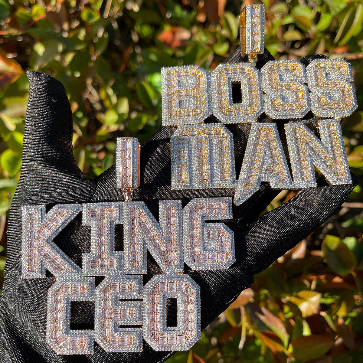 Baguette Bling Plate | Custom Iced Prong Set Stone Nameplate Pendant