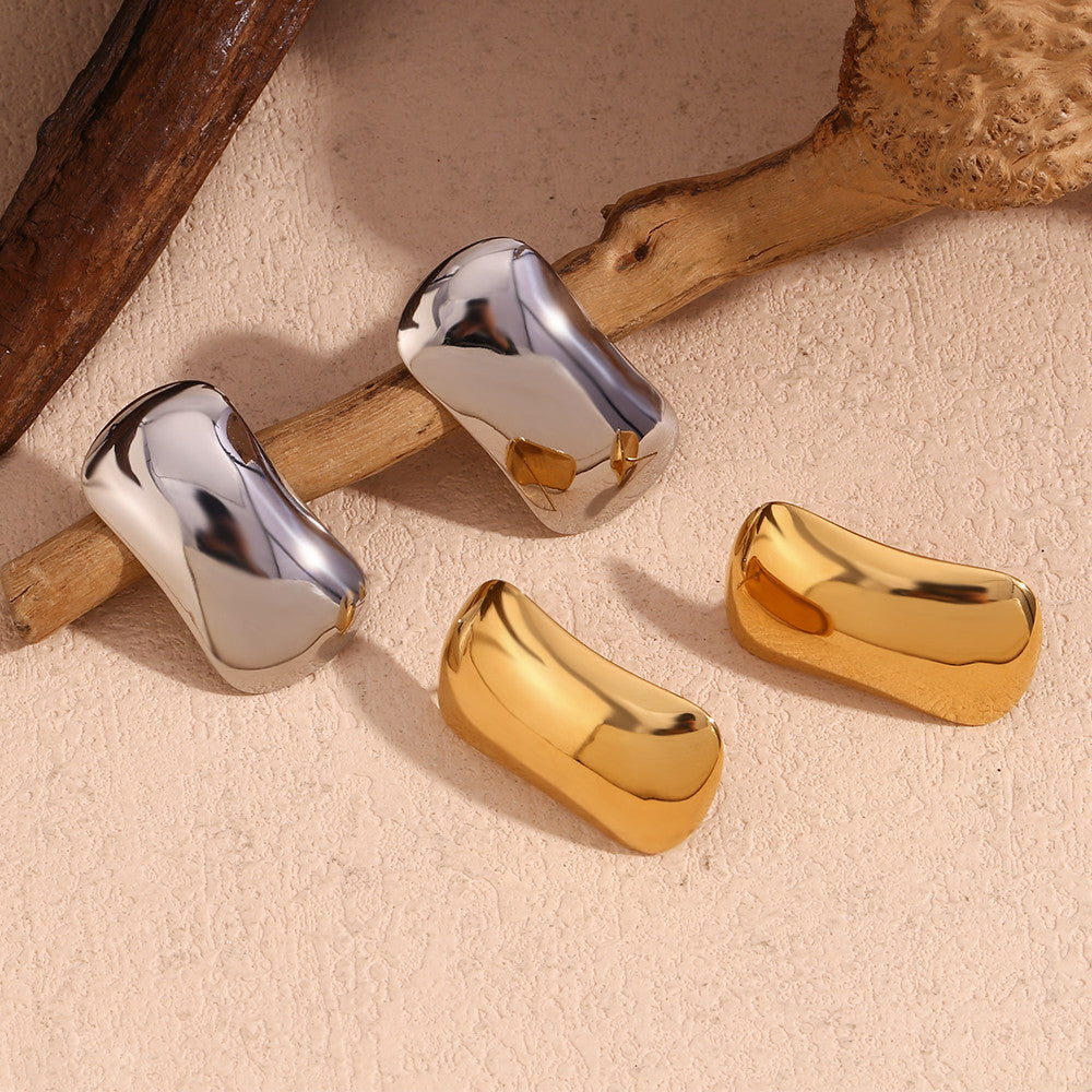 18k Gold Stainless Steel Simplified Fancy Gal Large Glossy Rectangular Stud Earrings