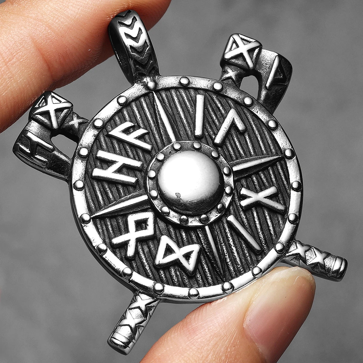 Retro Shield | 316L No Fade Solid Stainless Steel Viking Rune Shield Street Style Pendant