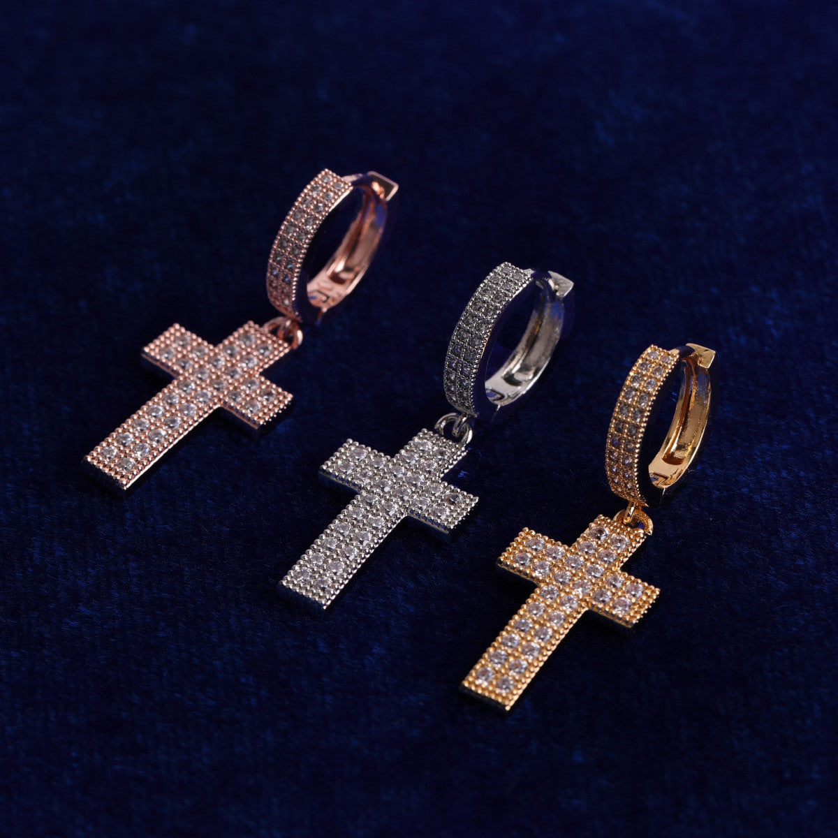 Bling True AAA Micro Pave Stone Cross Crucifix Hip Hop Earrings