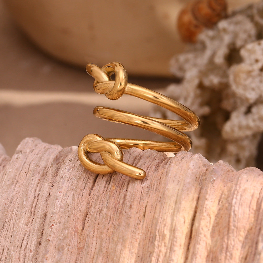 Ladies 18k Gold Stainless Steel Waterproof Three Layers Knot High Fashion Rings