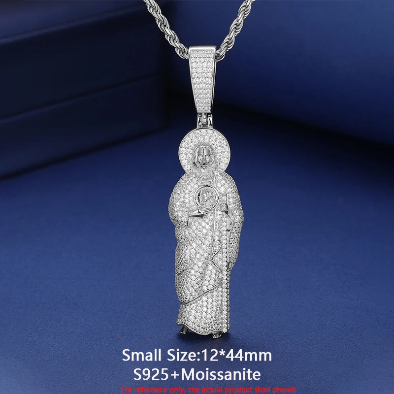 San Judas Tadeo | Solid 925 Sterling Silver Moissanite Diamond Spiritual Hip Hop Pendant