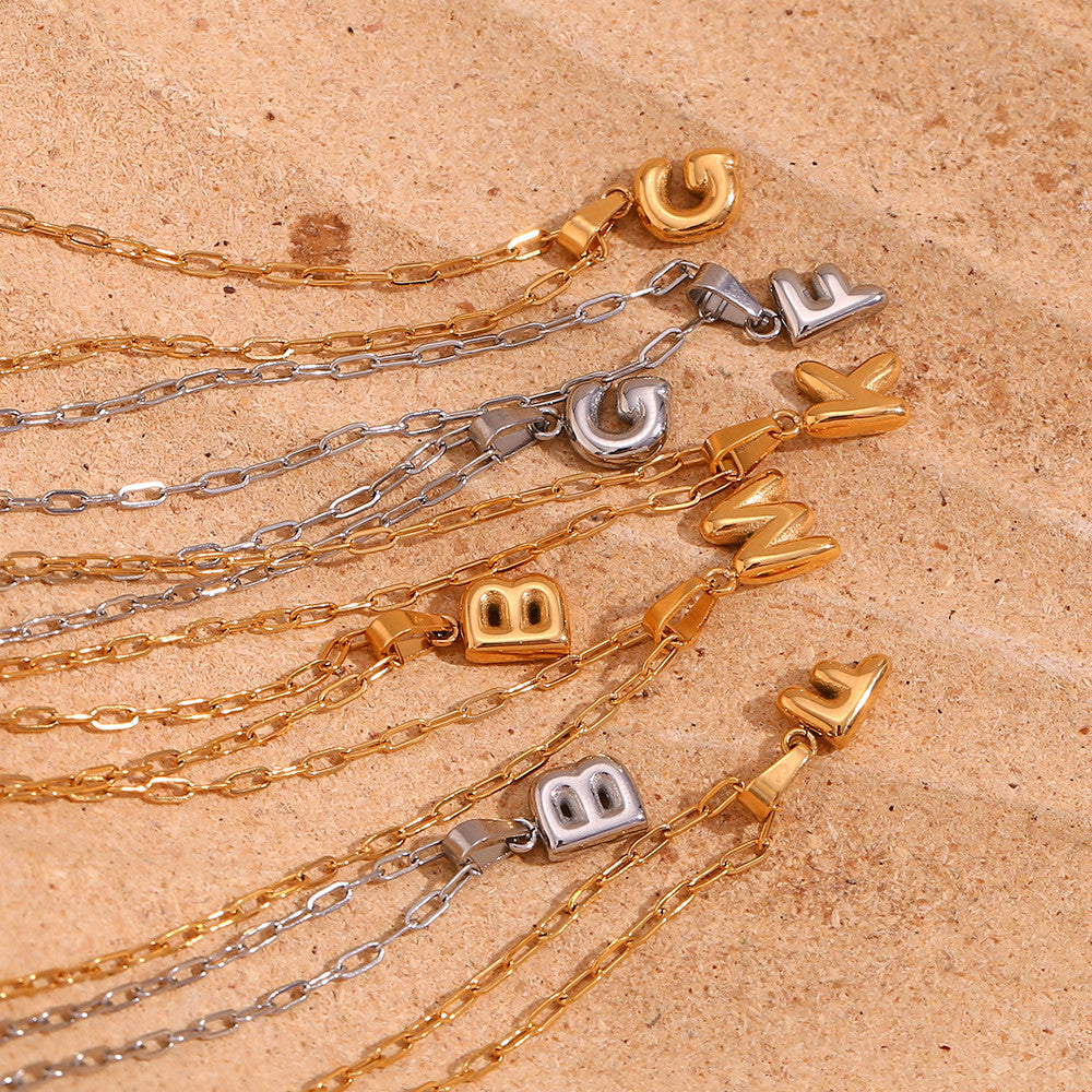 18k Gold Silver Stainless Steel Mini Bubble Letter Hip Hop Pendant Chain Necklace
