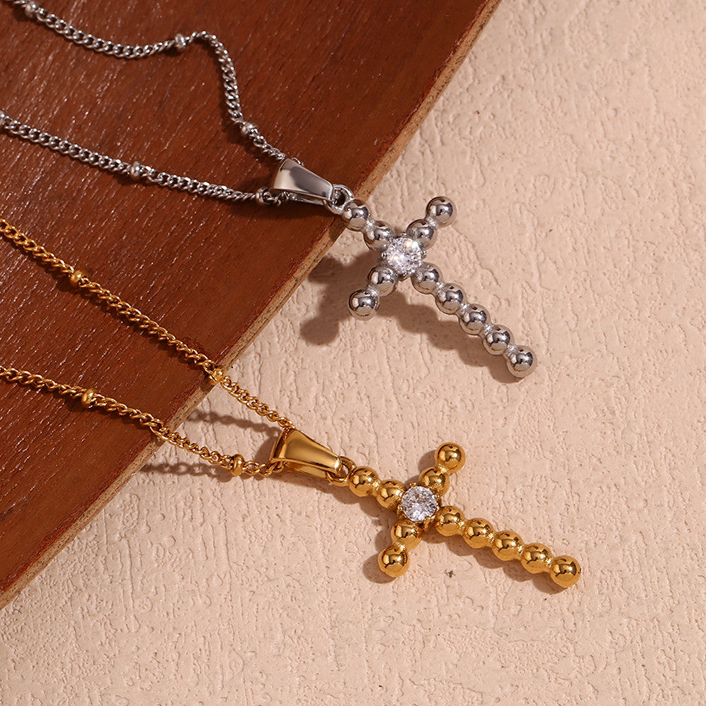Ladies 18k Gold Silver Waterproof Tarnish Free Centerstone CZ Cross Pendant Necklace