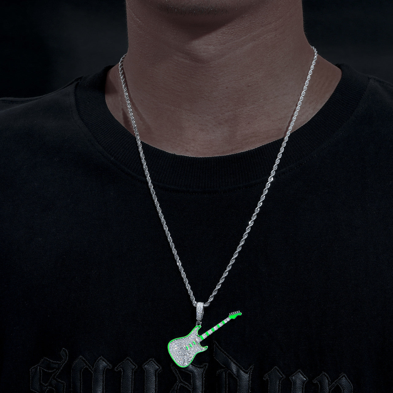 RockStar | Moissanite Diamond Glow In The Dark 925 Sterling Silver Guitar Street Rock Chain