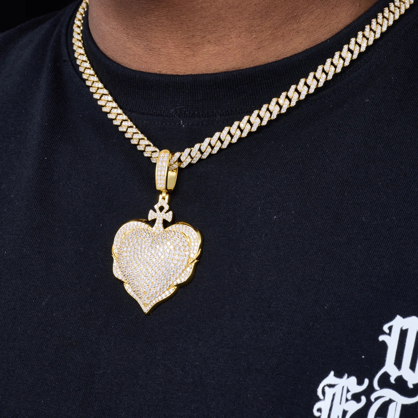 Protected Heart | VVS Moissanite Diamond 925 Silver Ankh Cross Heart Pendant Necklace