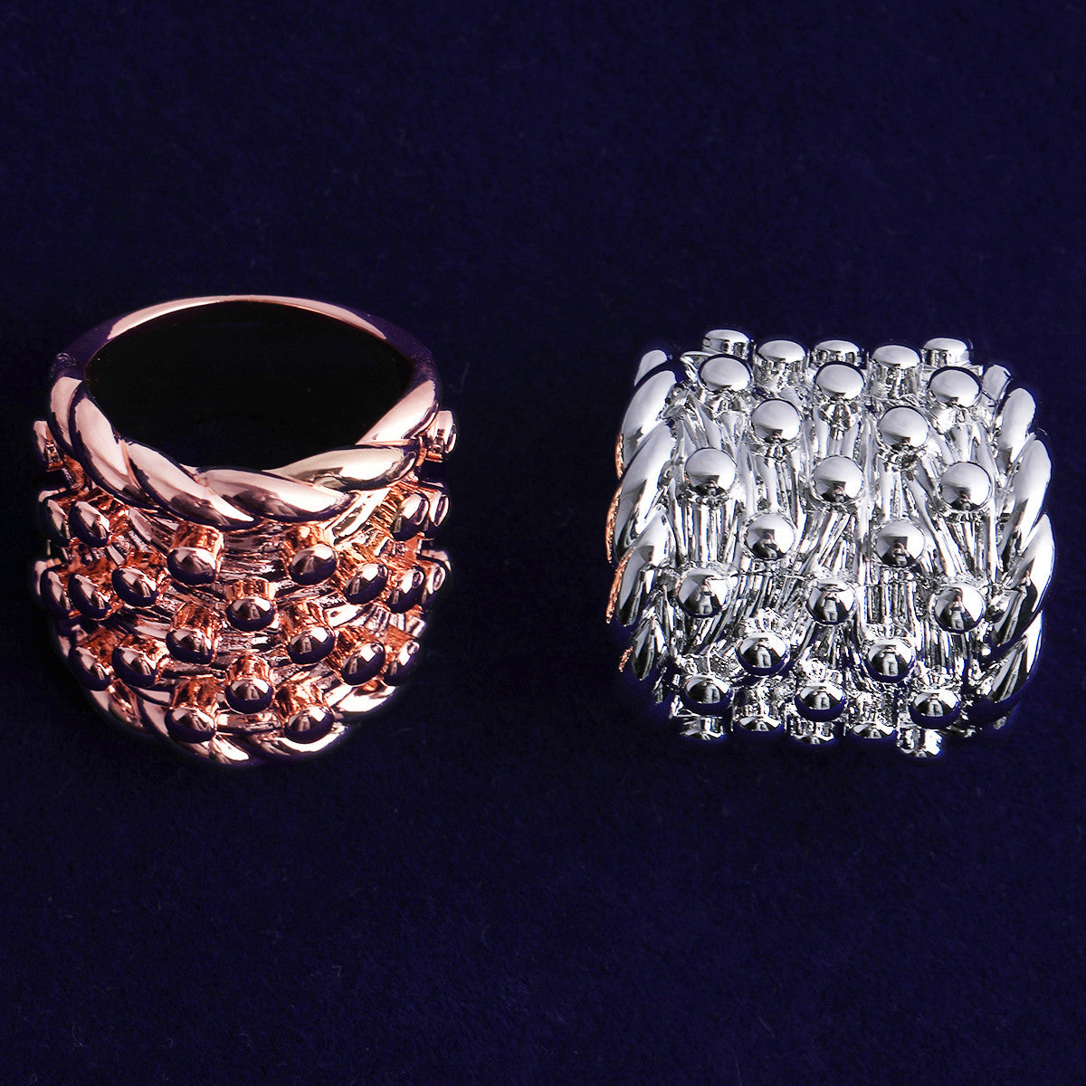 The Nugget | 24k 925 Silver Rose Gold Rope Weave Nugget Hip Hop Rings