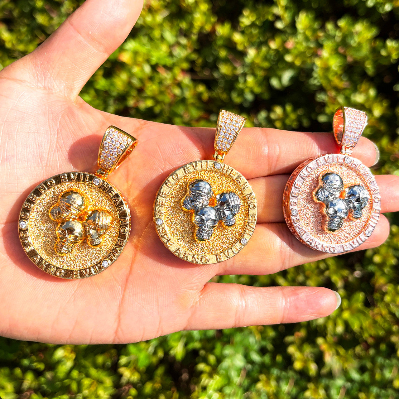 Abundance Skulls | See Here Speak No Evil Iced Hip Hop Pendant