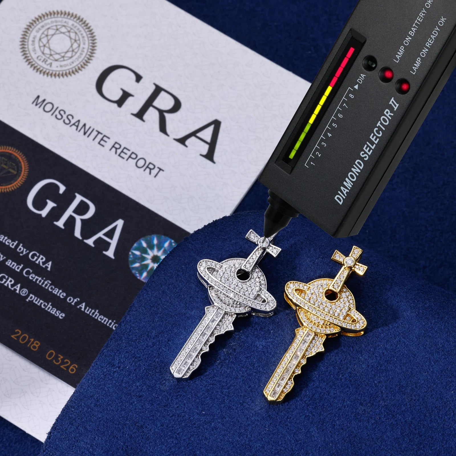 The Master Key | Hip Hop VVS Moissanite Diamond 925 Silver Cross Saturn Key Pendant