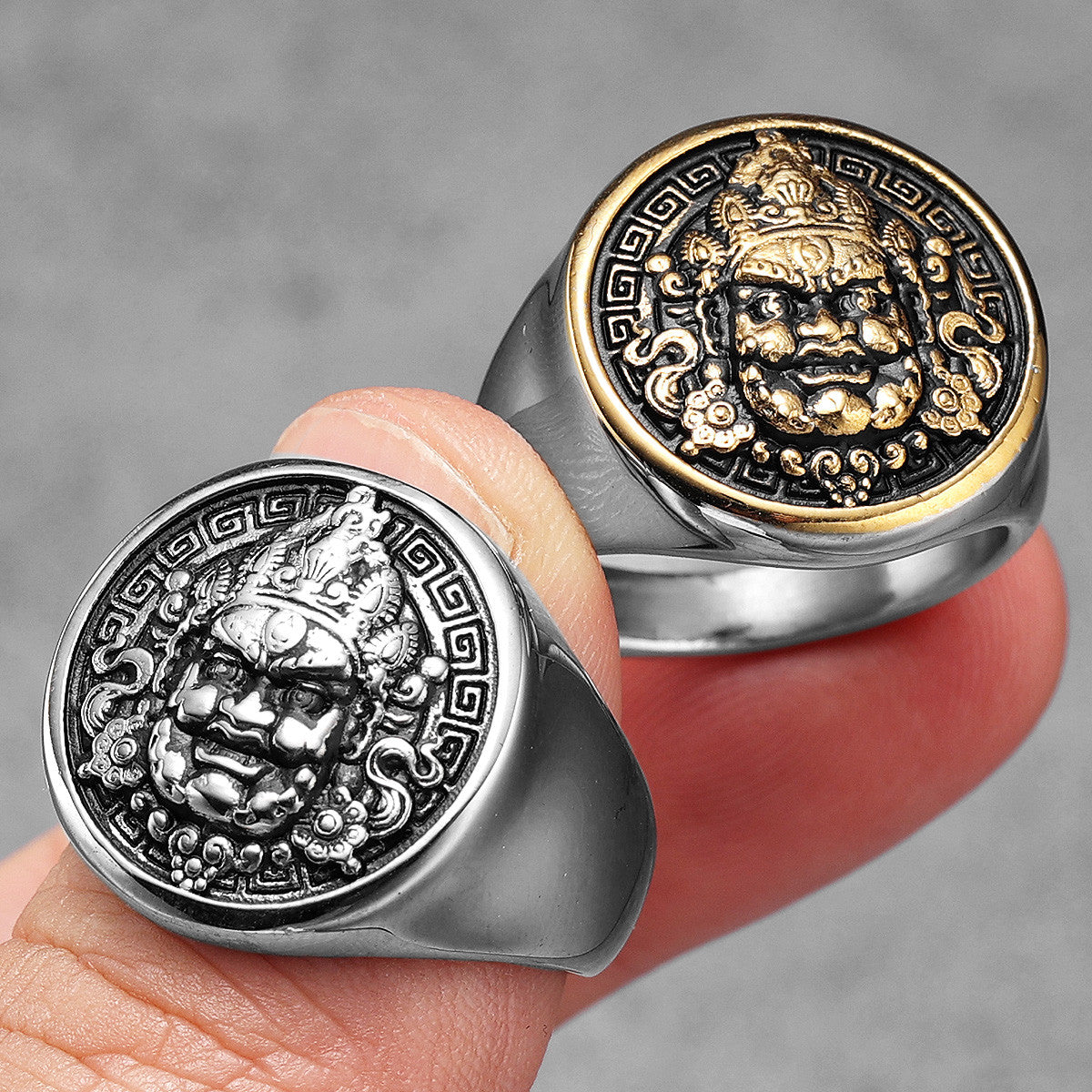 Zhong Kui | 14k Gold Over Stainless Steel Vanquisher of  Evil Beings Mythology Rings