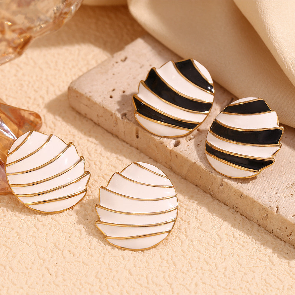 18k Gold Sail Shaped Enamel Stainless Steel Waterproof Earrings