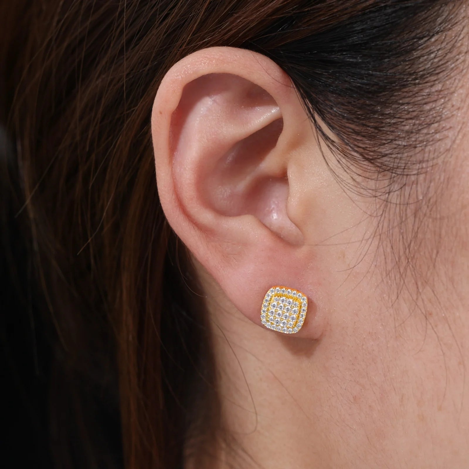 Sparkling Clusters |  Iced Blinged Out Moissanite Diamond Square Cluster Stud Earrings