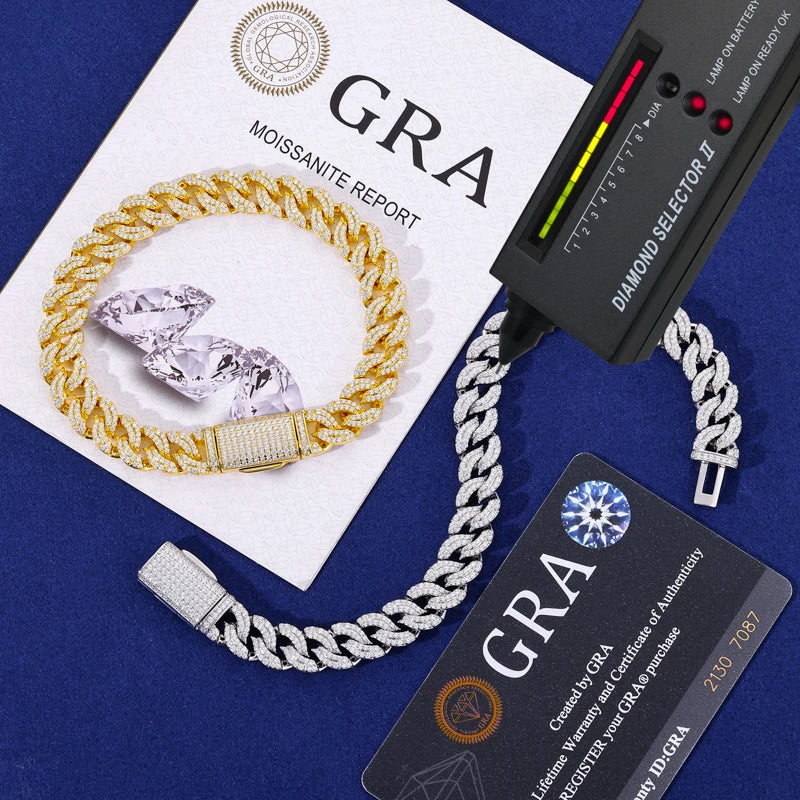 Pattern Of Fire | 10mm 925 Silver Moissanite Diamond Miami Cuban Link Hip Hop Bracelet