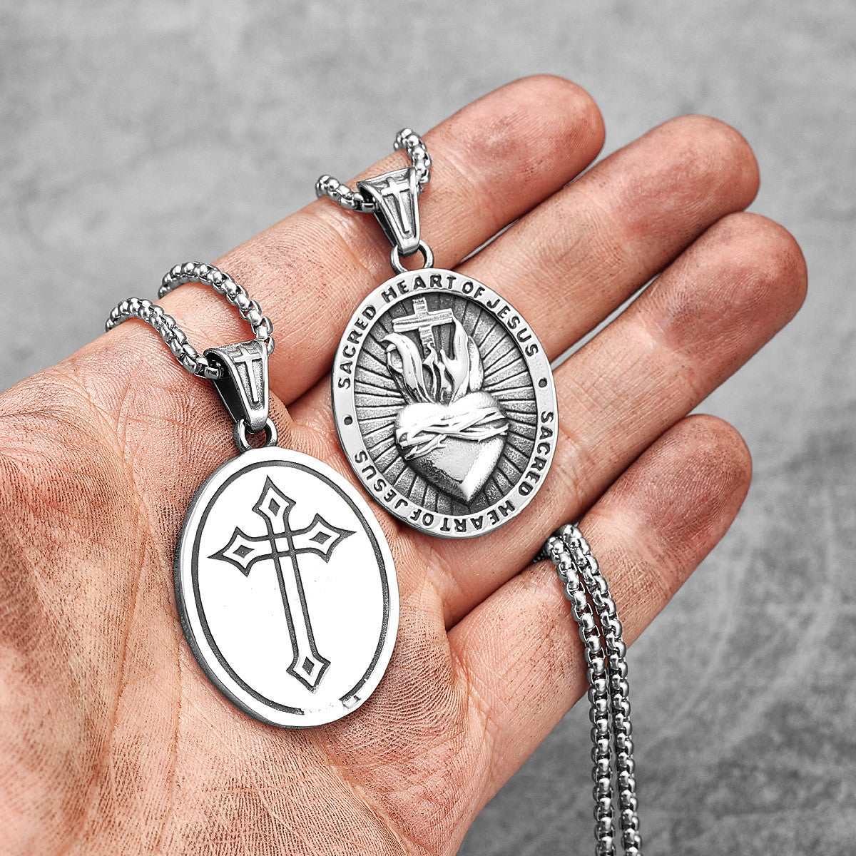 Sacred Heart of Jesus |  Stainless Steel Fire Heart Spiritual Street Wear Cross Pendant