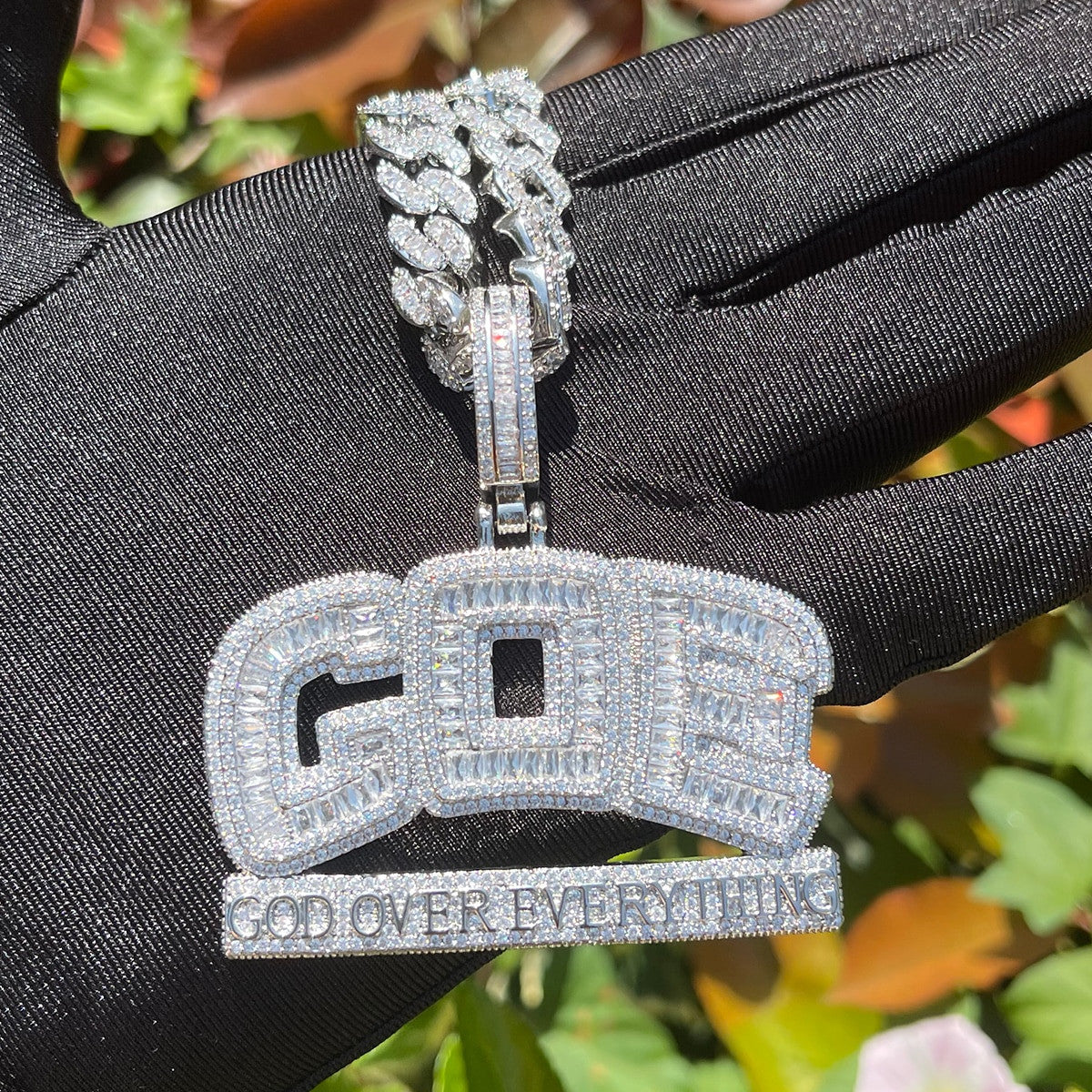 God Over Everything | Iced Baguette Blinged Out VVS Diamond CZ Pendant
