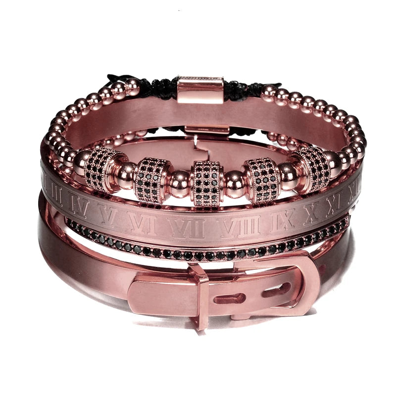 Mens Luxury No Fade Stainless Steel Iced Blinged Out 3 Piece Bracelet Set Combos