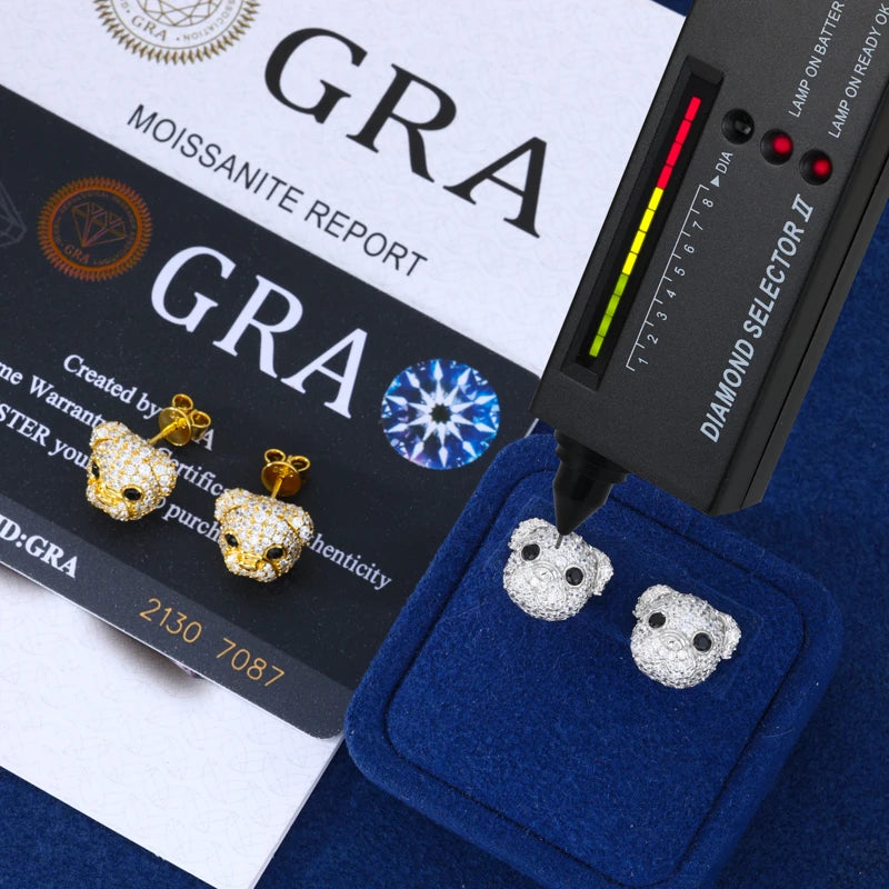 Pockets The Pup | Puppy Dog 925 Sterling Silver Moissanite Diamond Iced Blinged Out Earrings