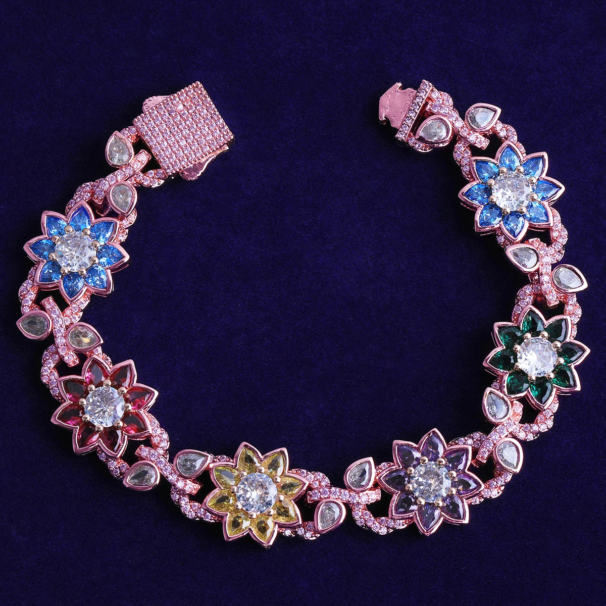 Flower Burst | VVS Diamond CZ 5AA+ Colorful Iced Blinged Out Flower Link Bracelet