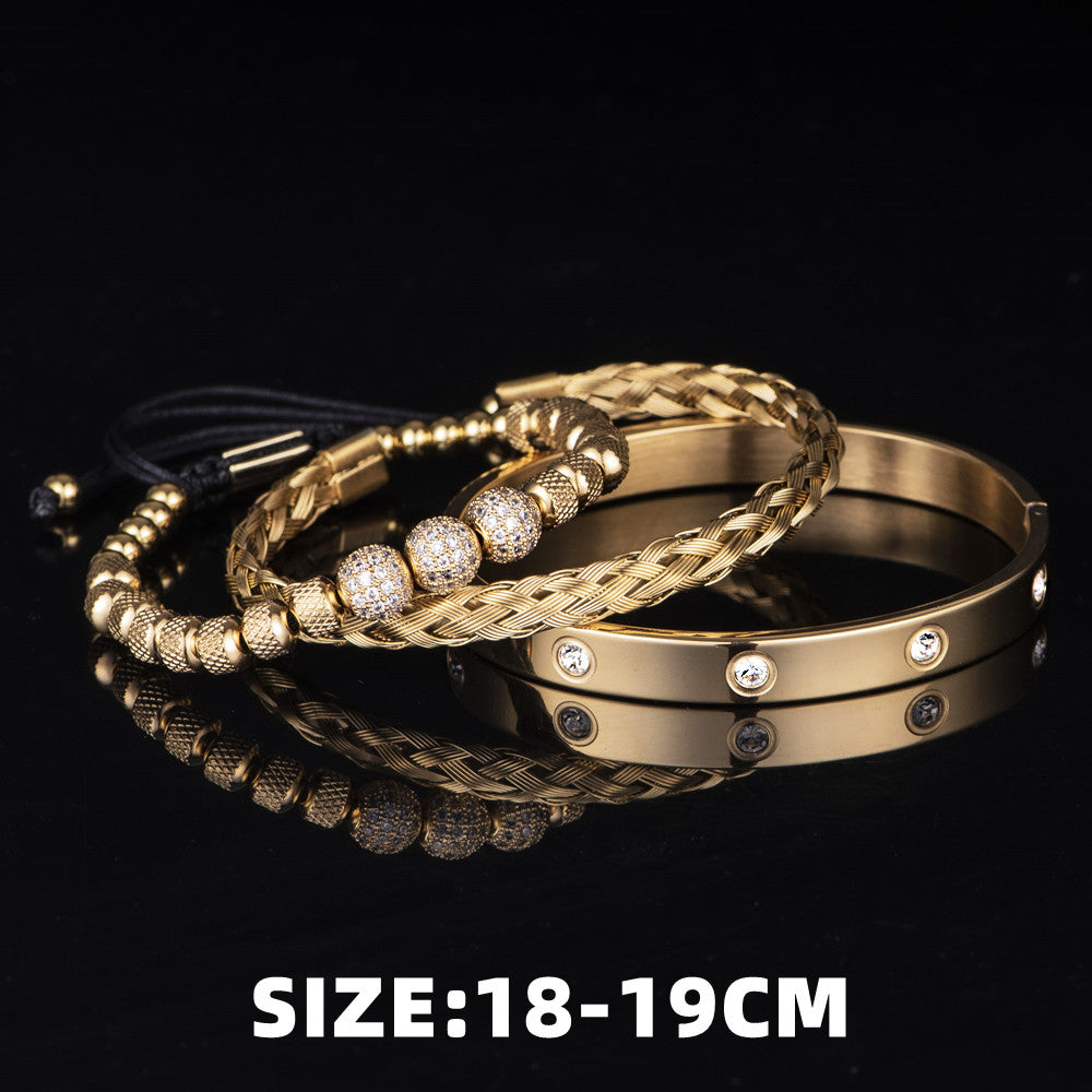 Majestic Heritage Bracelet Set | 3 Bead Micro Pave Stainless Steel Luxury Bracelets