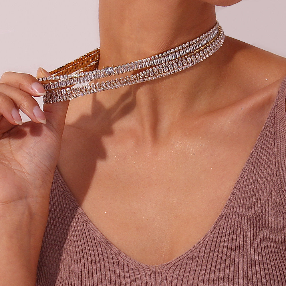 Ladies 18k Gold Waterproof Stainless Steel Bling Tennis Chain Necklace