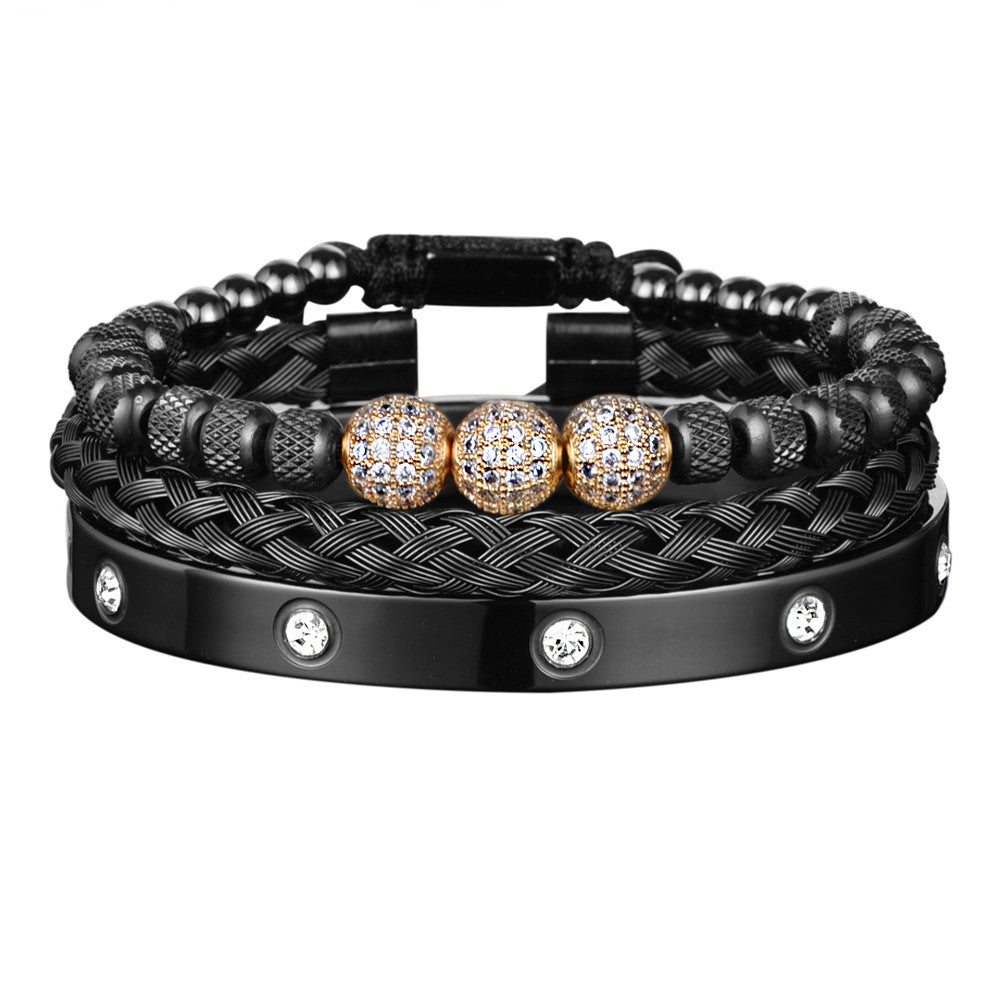 Majestic Heritage Bracelet Set | 3 Bead Micro Pave Stainless Steel Luxury Bracelets