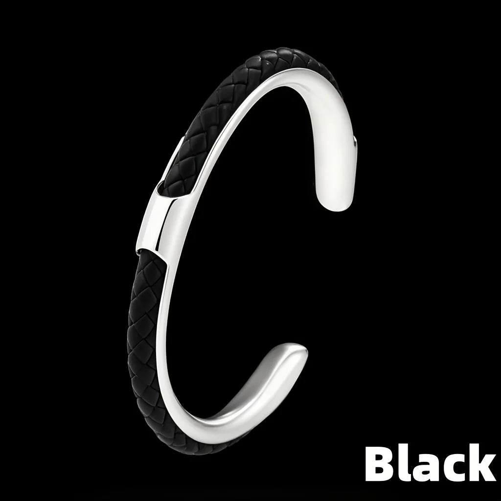Classic Cuff | Luxury Men's 304 No Fade Stainless Steel Braided Leather Bracelet
